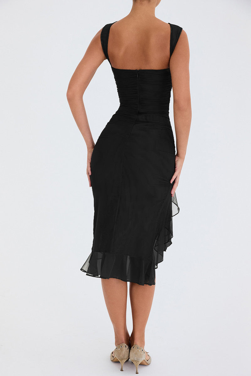 Marta-Elegante vestido midi con volantes