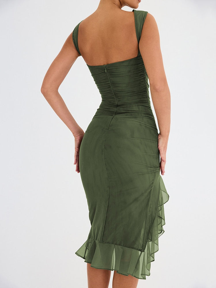 Marta-Elegante vestido midi con volantes